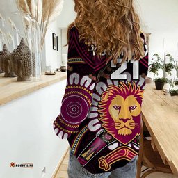 Custom Personalised Brisbane Lions Football Women Casual Shirt Boomerang Indigenous Dots