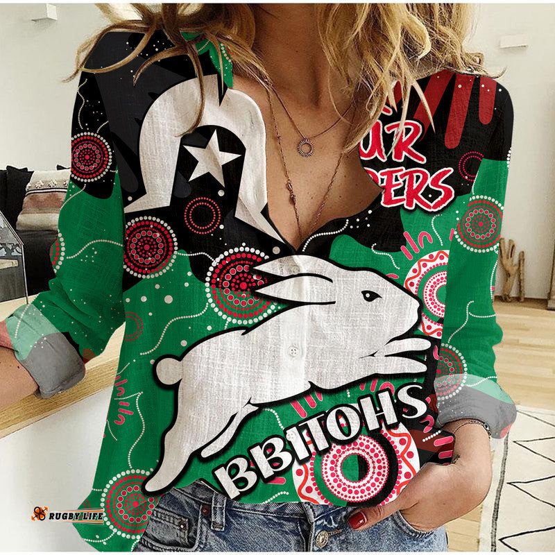 Custom Personalised Rabbitohs Rugby NAIDOC 2023 Women Casual Shirt Torres Strait Aboriginal