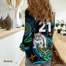 Custom Bulldogs Rugby Aboriginal Art Women Casual Shirt NAIDOC Indigenous Tribal