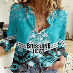 Custom Brisbane Heat Cricket Christmas Women Casual Shirt Merry Xmas 2023 Indigenous Art