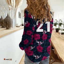 Custom Text And Number Sea Eagles Rugby Women Casual Shirt Polynesian Style With Hibiscus