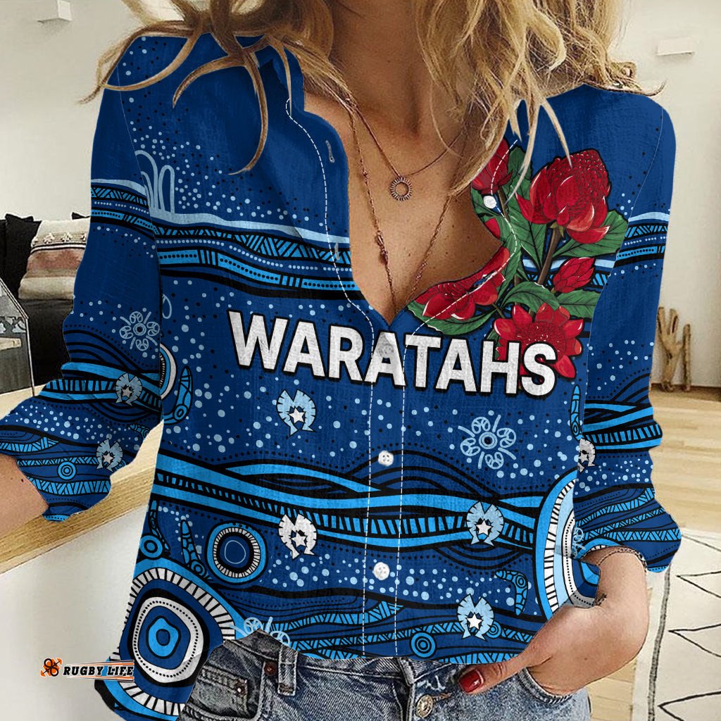 Custom Text And Number NSW Waratahs Rugby Women Casual Shirt Aboriginal Indigenous