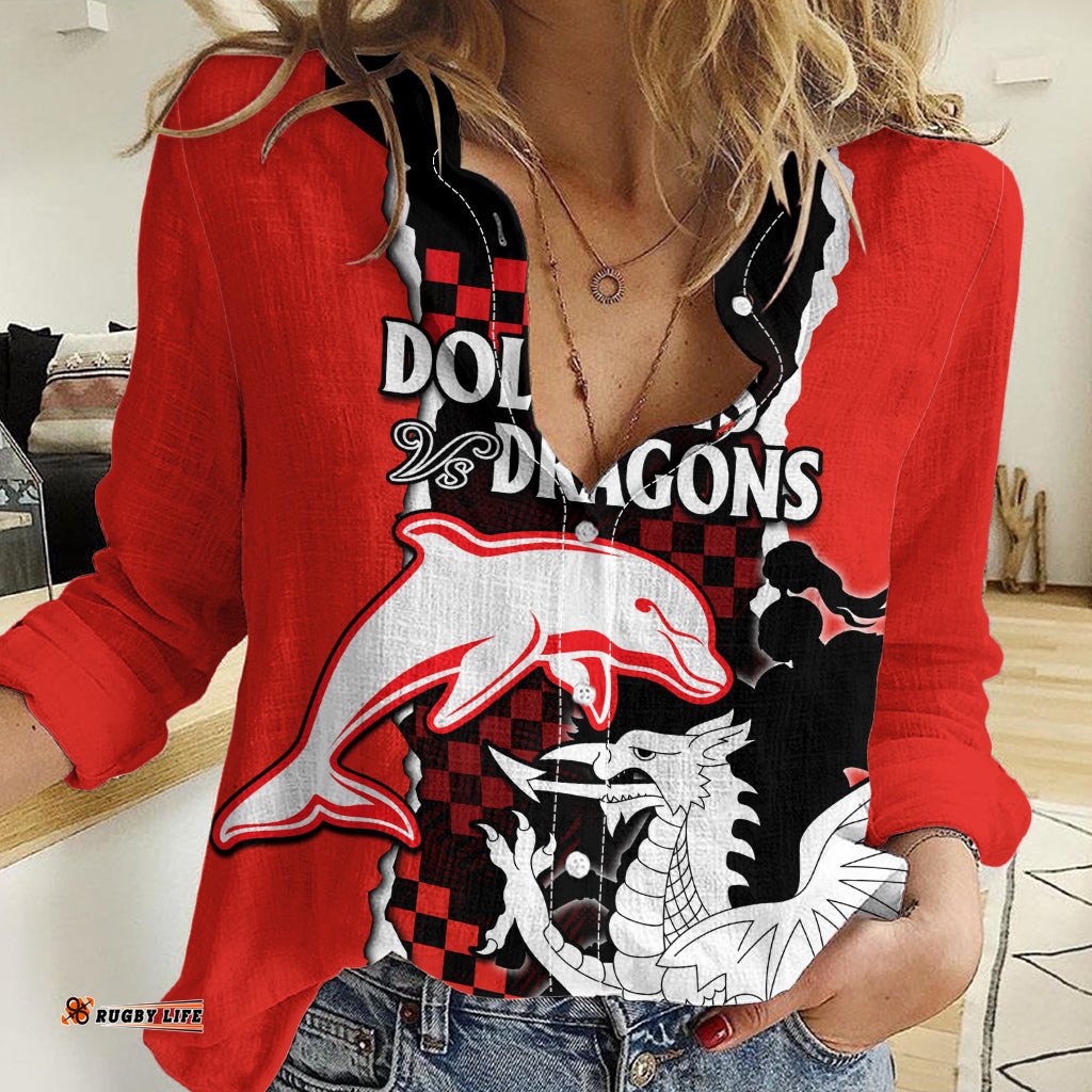 NRL Combine Dolphins and Dragons Women Casual Shirt Sporty Style
