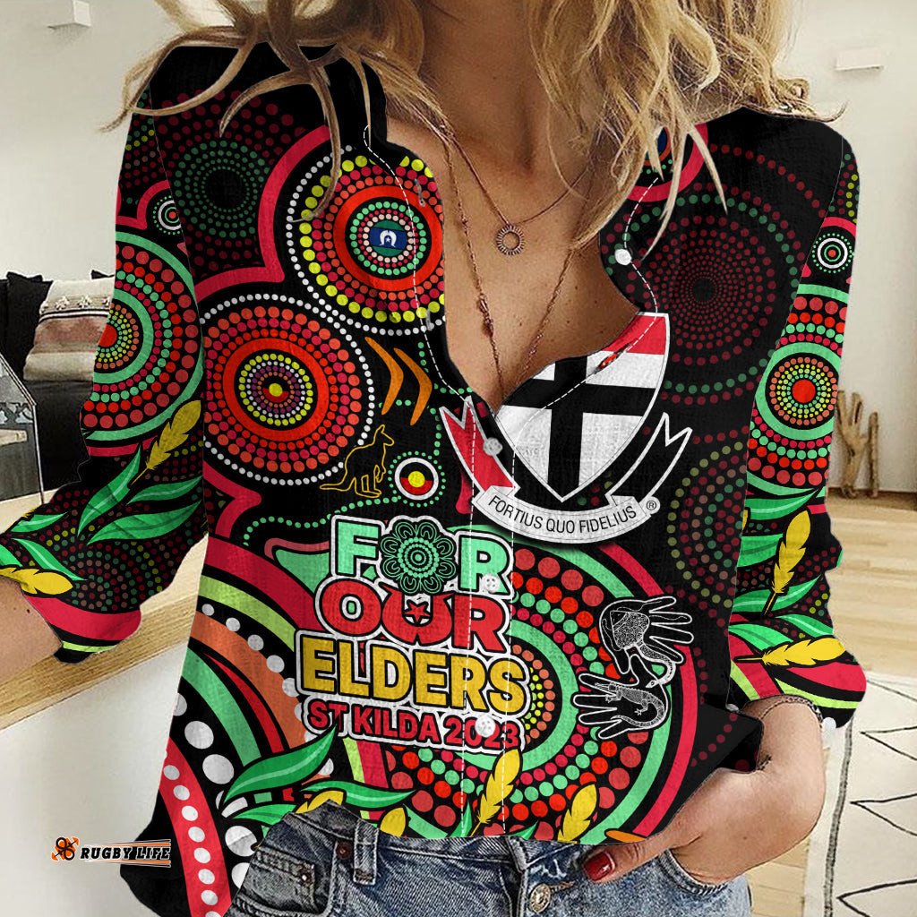 Custom St Kilda Football Aboriginal Art Women Casual Shirt NAIDOC Indigenous Tribal