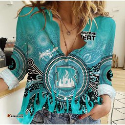 Custom Text and Number Brisbane Heat Women Casual Shirt Aboriginal Dot Fire Australia Cricket