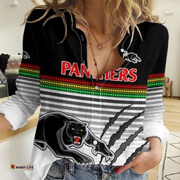 Custom Text And Number Penrith Panthers Rugby Women Casual Shirt Authentic Permiers Black Version 2023