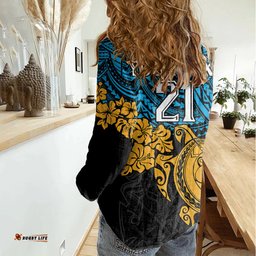Custom Titans Rugby Women Casual Shirt GLD Hibiscus and Turtle With Polynesian Pattern