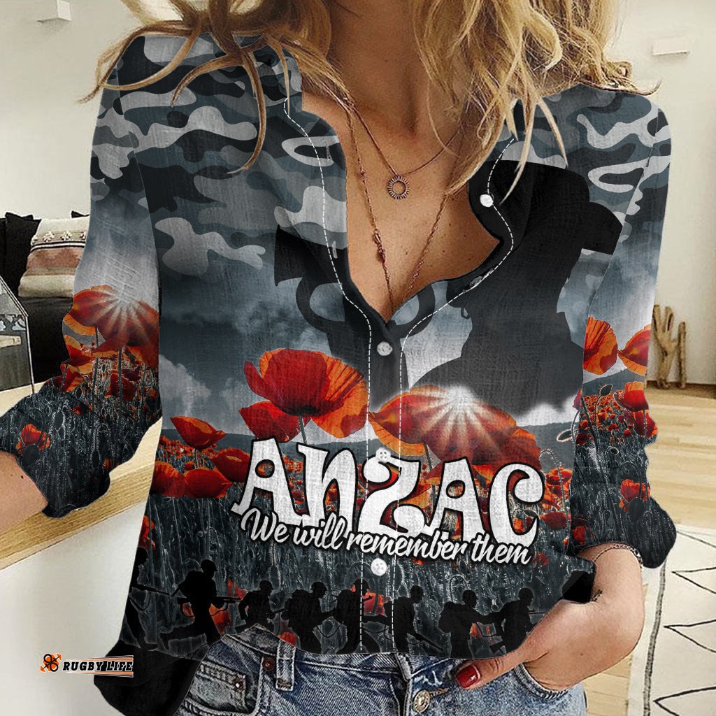 Anzac Day Women Casual Shirt Soldier Poppy Vibe