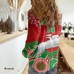 Custom Rabbitohs Rugby Christmas Women Casual Shirt Merry Xmas 2023 Mix Aboriginal Art