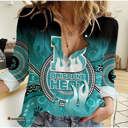 Custom Text and Number Brisbane Heat Women Casual Shirt Aboriginal Sunshine