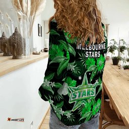 Melbourne Stars Cricket Women Casual Shirt Aboriginal Art Mix Tropical Flowers