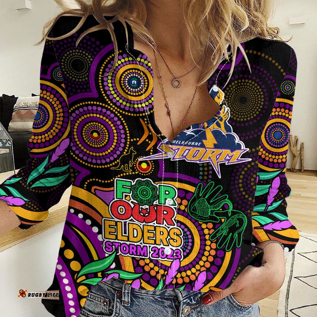 Storm Rugby Aboriginal Art Women Casual Shirt NAIDOC Indigenous Tribal
