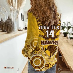 Personalised Hawthorn Football Women Casual Shirt Hawks Aboriginal Mix Polynesian Pattern