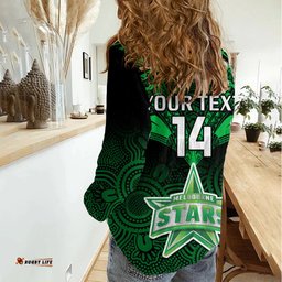 Custom Melbourne Stars Cricket Women Casual Shirt 2023 Unique Indigenous Art Mix Polynesian Pattern