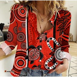 Indigenous Turtle Dot Painting Red Women Casual Shirt