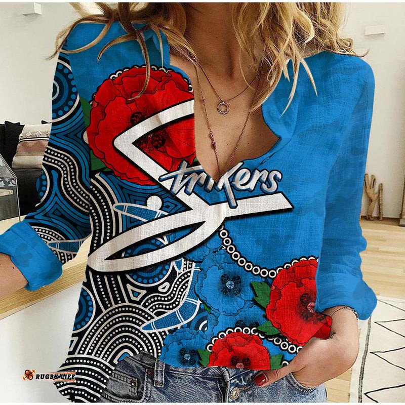 Custom Personalised Anzac Day-Adelaide Strikers Army Mix Aboriginal Women Casual Shirt