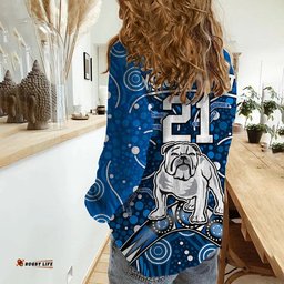 Custom Personalised Bulldogs Rugby Women Casual Shirt Boomerang Indigenous Dots