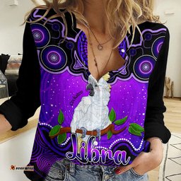 Personalised Australia Libra Cockatoo Zodiac Women Casual Shirt Auz Astrology Aboriginal - Purple