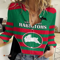 Custom Text And Number NRL Rabbitohs Rugby Women Casual Shirt Simple Style 2023