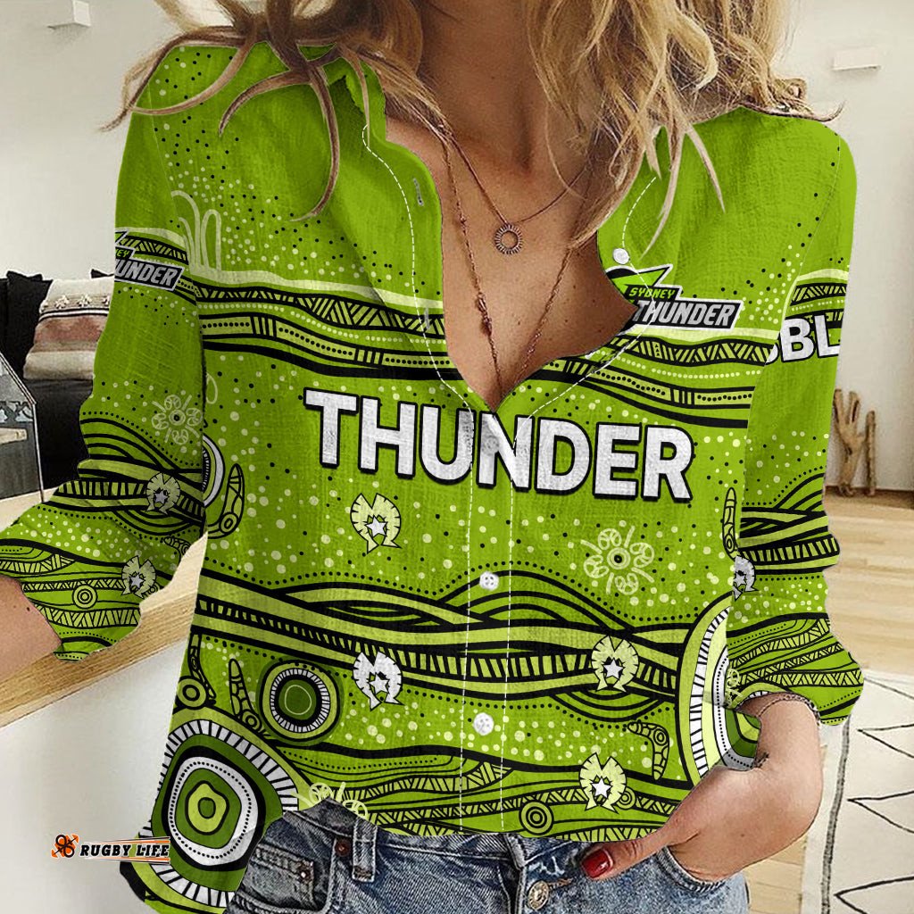 Custom Text And Number Australia Thunder Cricket Women Casual Shirt Indigenous 2023