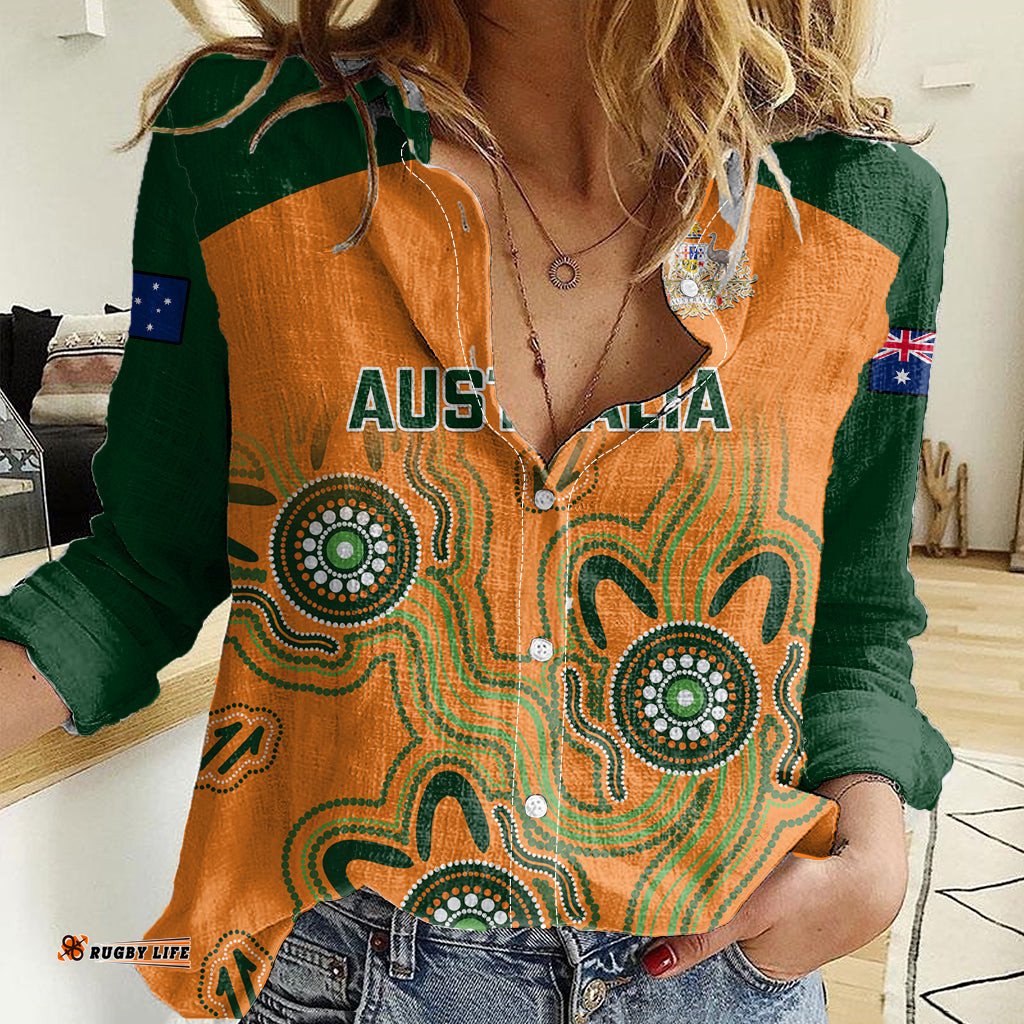 Australia Rugby Women Casual Shirt Wallabies 2023 Indigenous Art