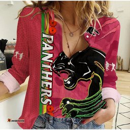 Panthers Rugby ANZAC Women Casual Shirt Aboriginal Mix Poppy Camouflage Pink