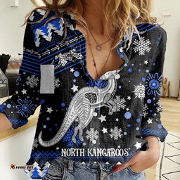 Custom North Kangaroos Football Women Casual Shirt Roos Christmas Vibe 2023