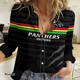 Penrith Panthers Rugby 2023 Women Casual Shirt The Riff Est 1966 Black Sporty