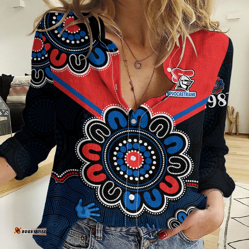 Custom Personalised NRL Newcastle Knights Rugby Novocastrians 1987 Aboriginal Women Casual Shirt