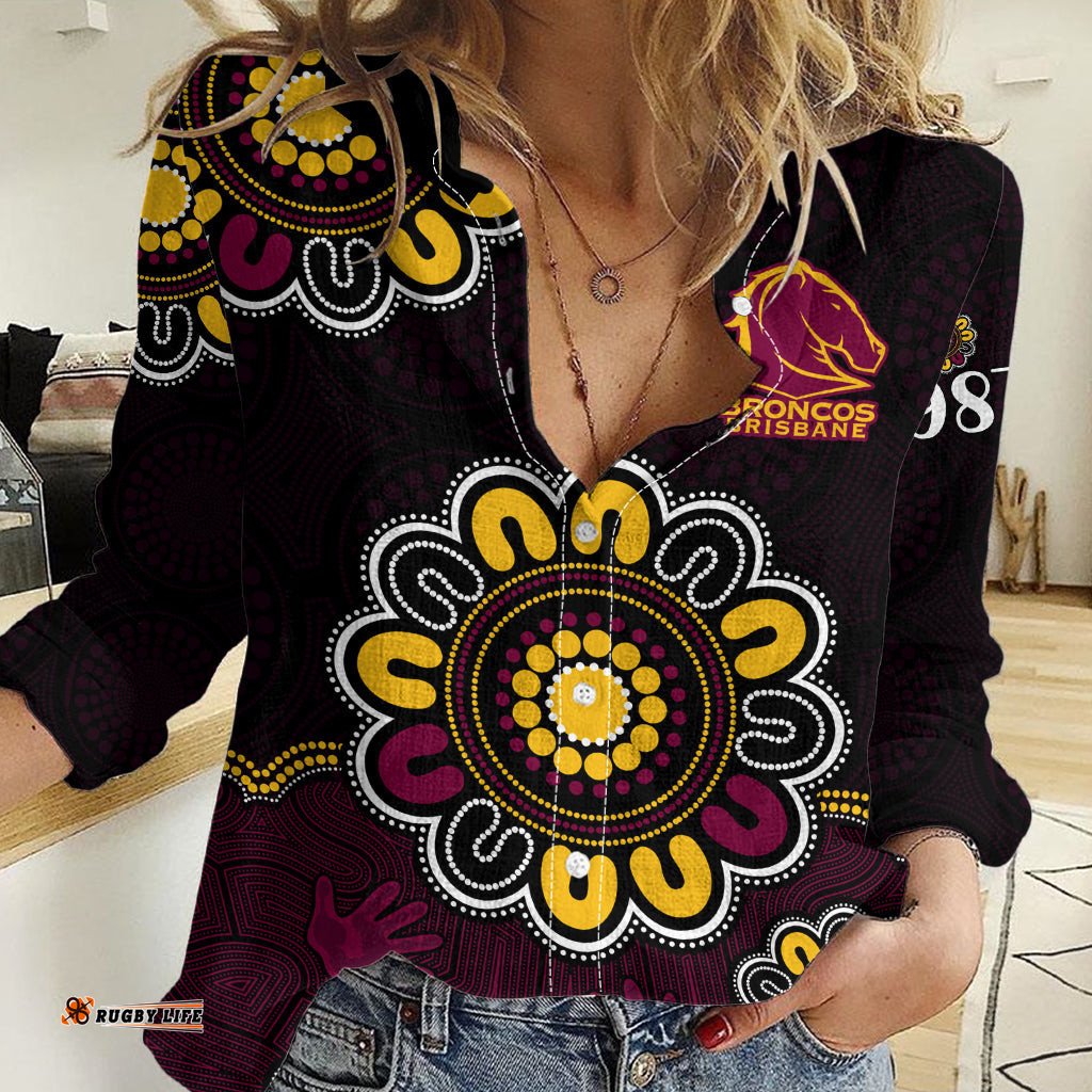 NRL Brisbane Broncos Rugby 1987 Aboriginal Women Casual Shirt