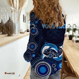 Australia Aboriginal Women Casual Shirt Dolphin Dark Blue
