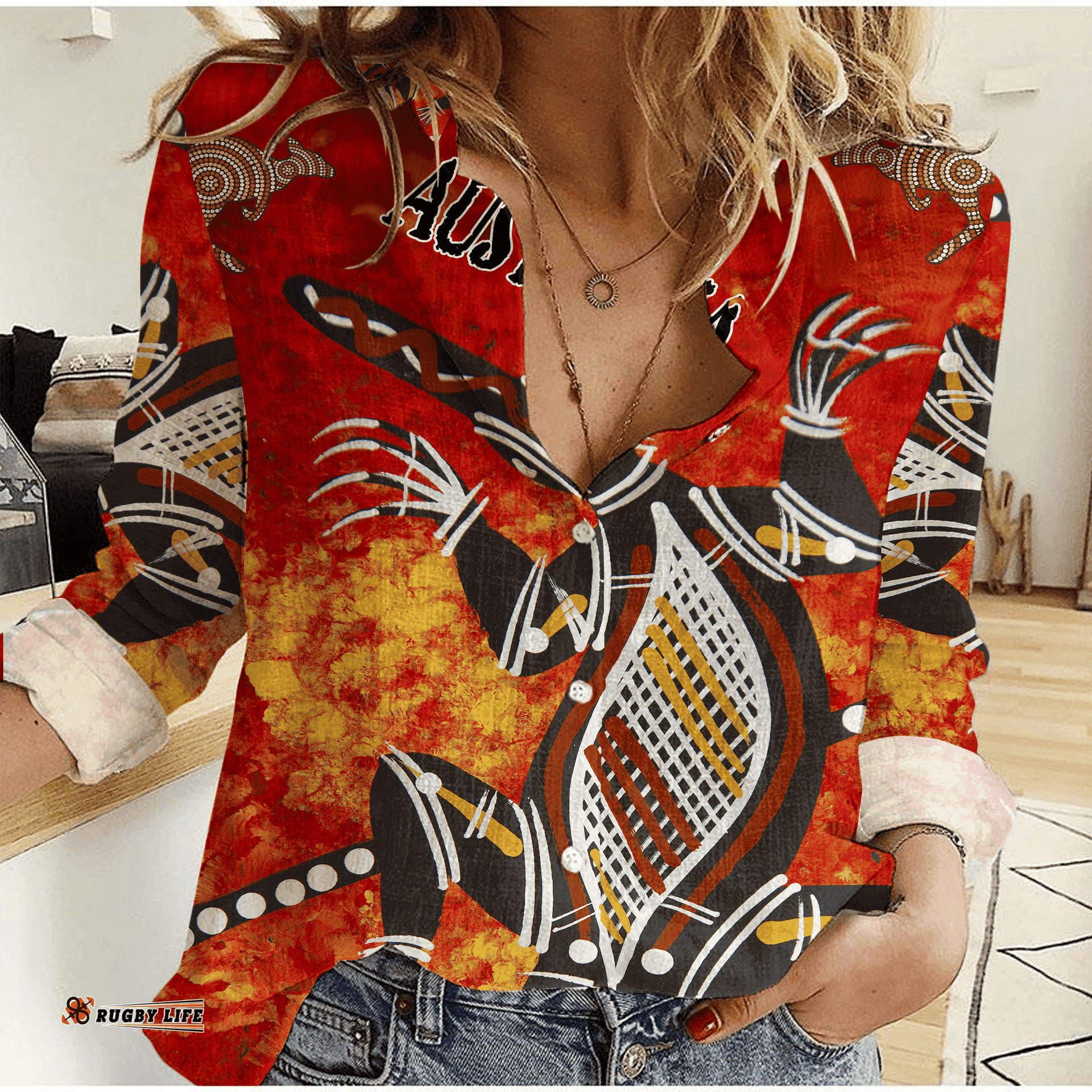 Aboriginal Crocodile And Kangaroo Women Casual Shirt