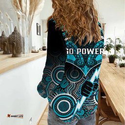 Port Adelaide Football Women Casual Shirt Power Aboriginal Mix Polynesian Pattern