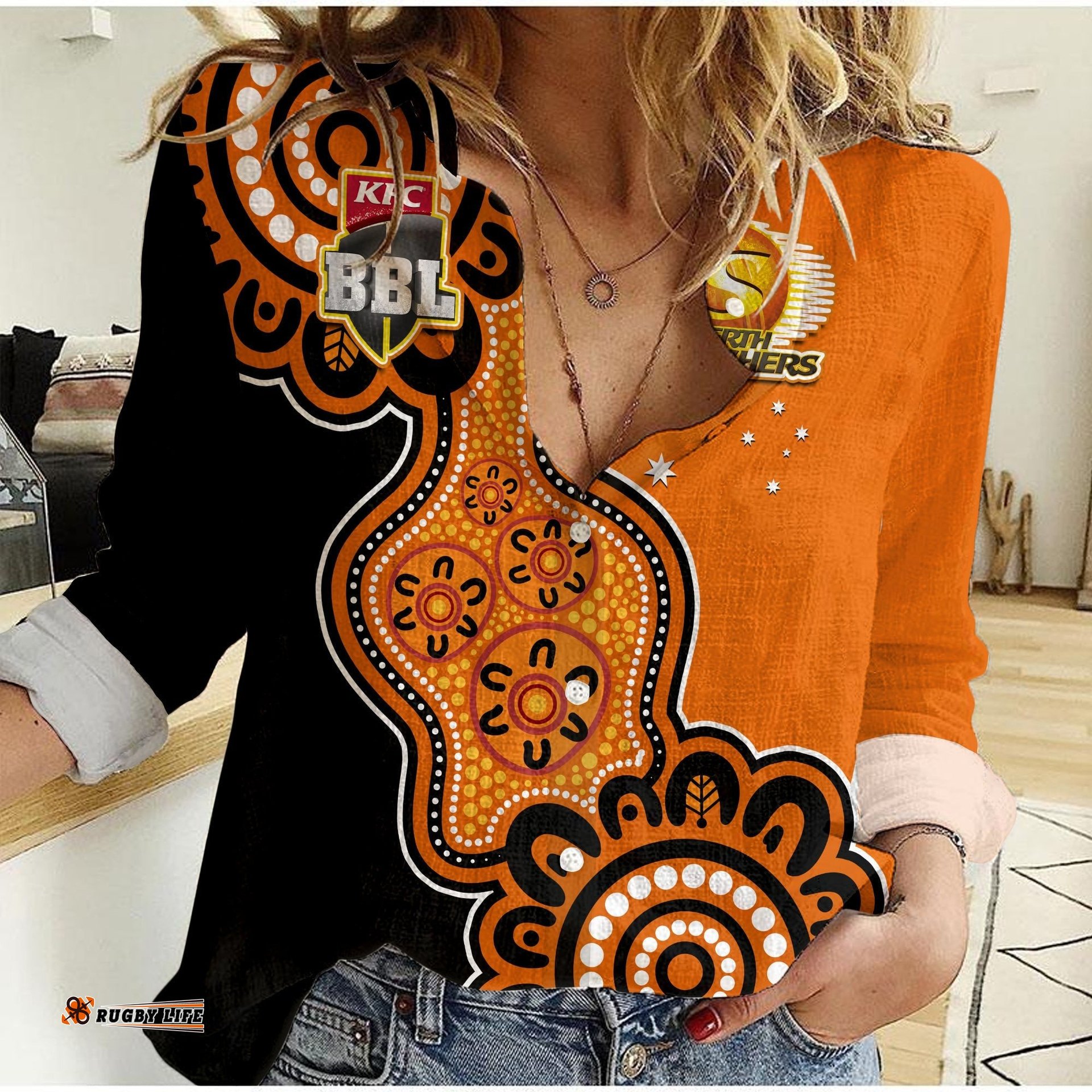 Custom Text And Number Perth Scorchers Cricket Women Casual Shirt We Are The Champions Aboriginal