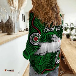 Custom Personalised Rabbitohs Indigenous Women Casual Shirt Simple Green