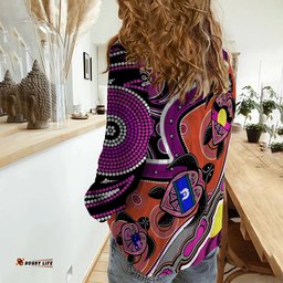 Custom Personalised Australia Aboriginal Dots With Turtle and NAIDOC Flags Purple Women Casual Shirt
