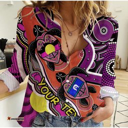 Custom Personalised Australia Aboriginal Dots With Turtle and NAIDOC Flags Purple Women Casual Shirt