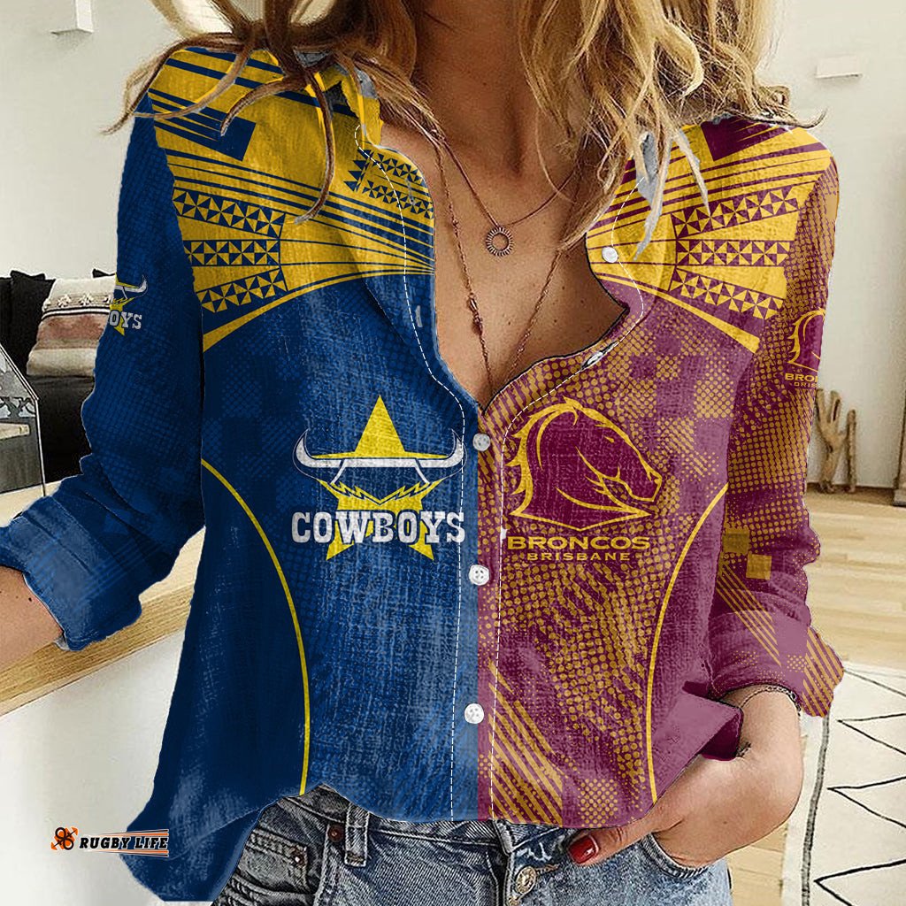 NRL Cowboys and Broncos Women Casual Shirt Sporty Style