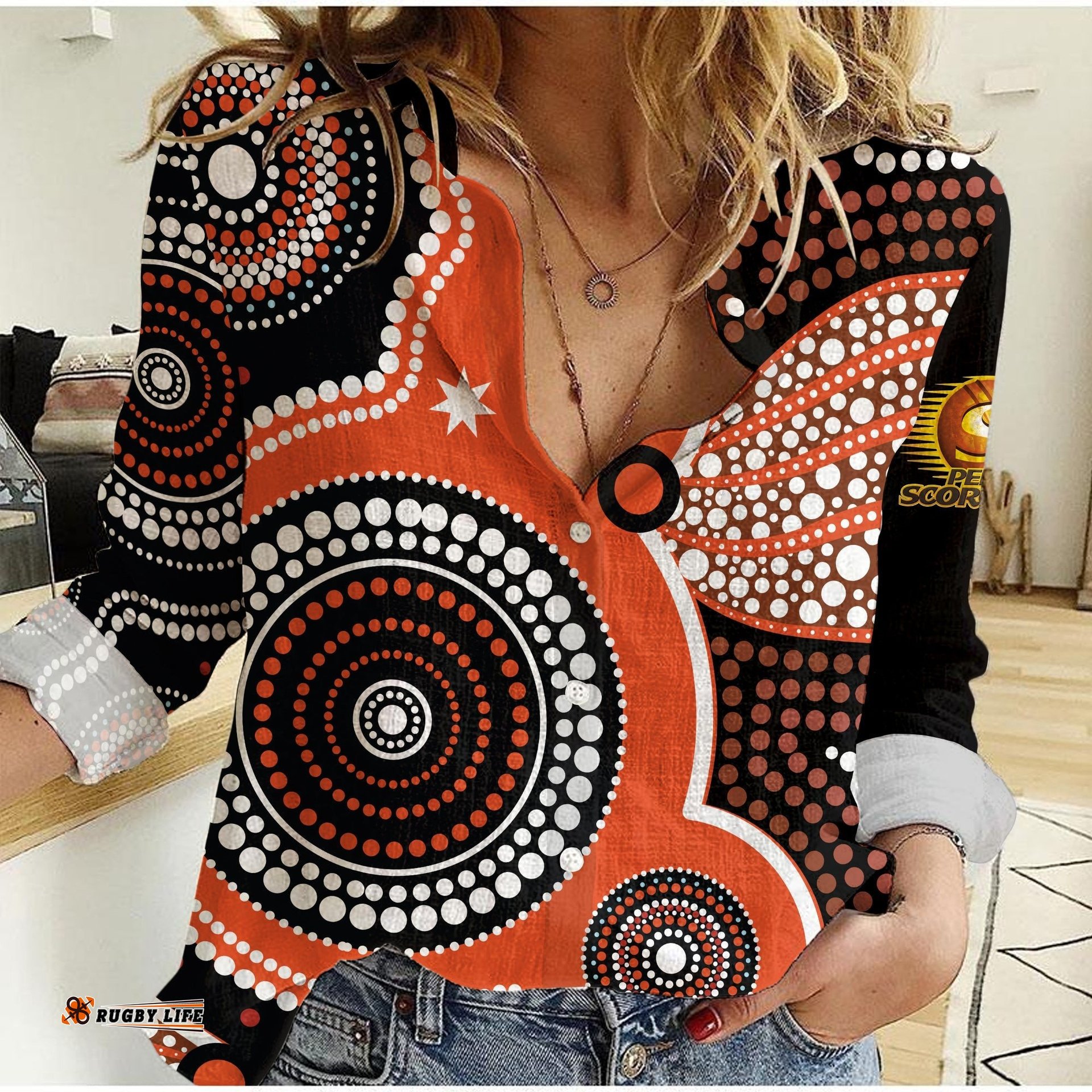 Custom Text and Number Perth Scorchers Women Casual Shirt Australia Cricket BBL Aboriginal
