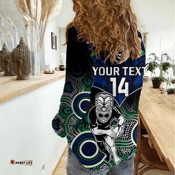 Personalised Warriors Rugby Women Casual Shirt NZ Aboriginal Mix Polynesian Pattern