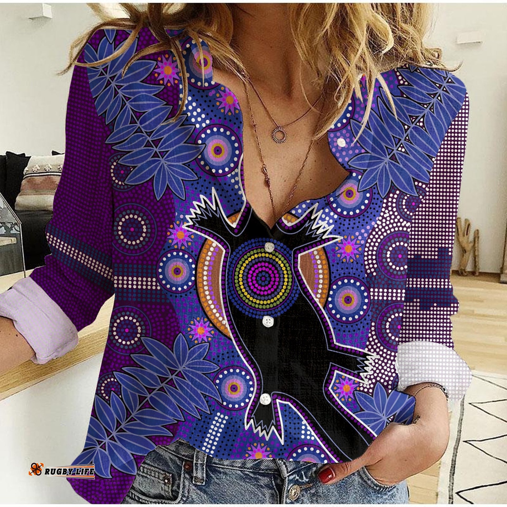 Aboriginal Indigenous Platypus Purple Women Casual Shirt