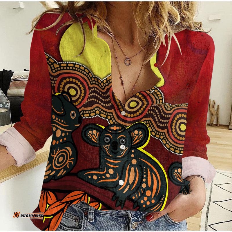 Aboriginal Woman Casual Shirt Australian Indigenous Koala