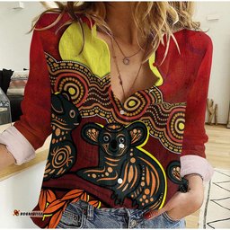 Aboriginal Woman Casual Shirt Australian Indigenous Koala