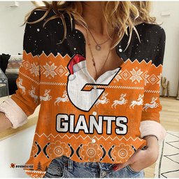 Custom Personalised Greater Western Sydney Football Women Casual Shirt Giants Aboriginal Merry Christmas