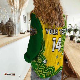 Custom Text And Number Australia Rugby Women Casual Shirt Jillaroos Champions Indigenous Yellow Style