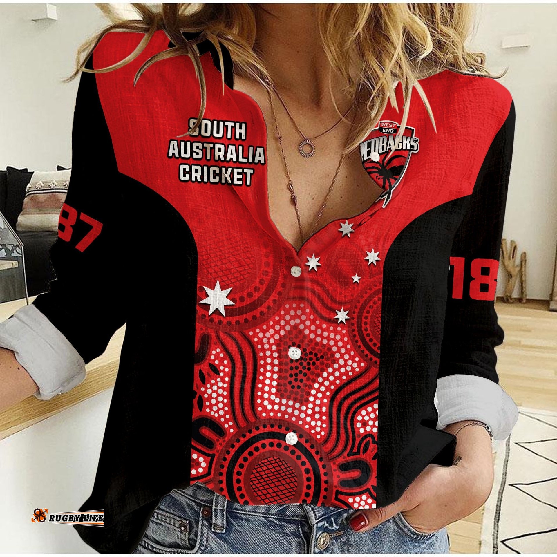 Custom Text And Number South Australia Cricket 2023 Women Casual Shirt West End Redbacks Sheffield Shield Indigenous