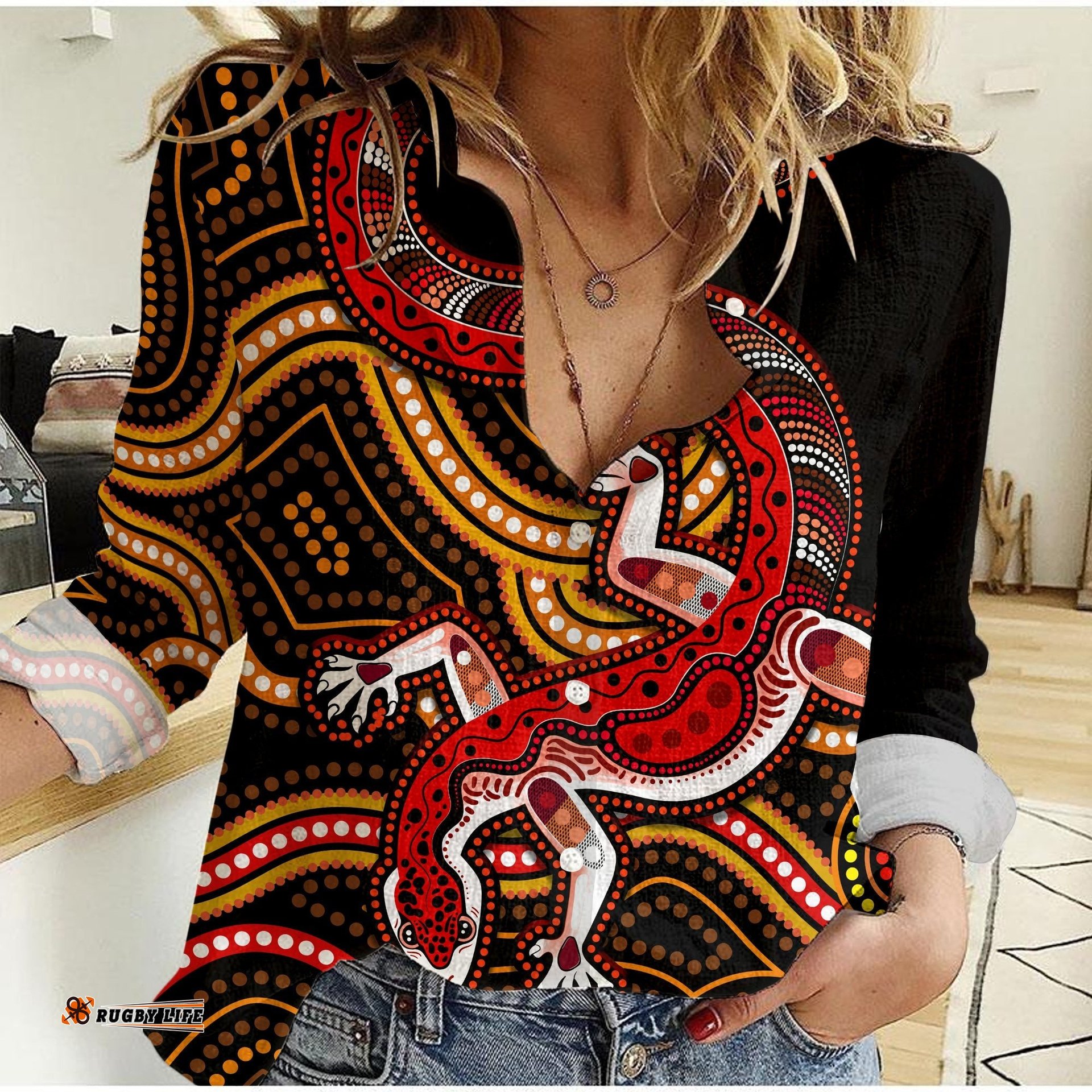 Custom Personalised Aboriginal Art Lizard Women Casual Shirt You Are Number One