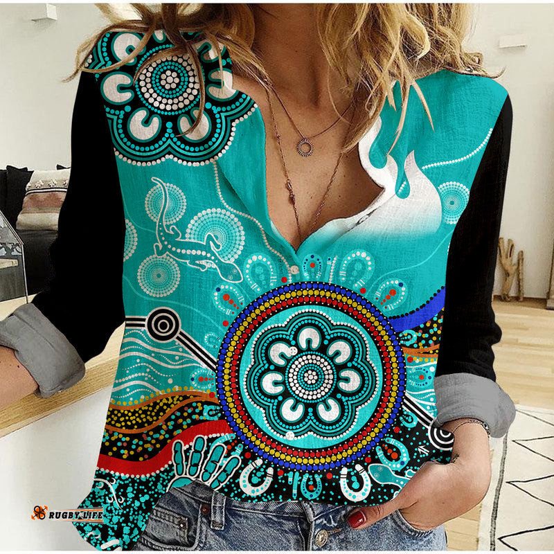 Custom Personalised Brisbane Heat Women Casual Shirt Cricket Indigenous Aboriginal Lizard Version