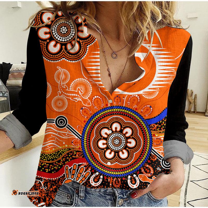 Custom Personalised Perth Scorchers Women Casual Shirt Cricket Indigenous Aboriginal Lizard Version