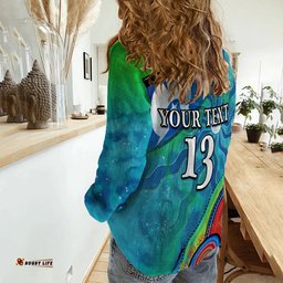 Custom Text and Number Torres Strait Islanders Flag with Aboriginal Patterns Women Casual Shirt